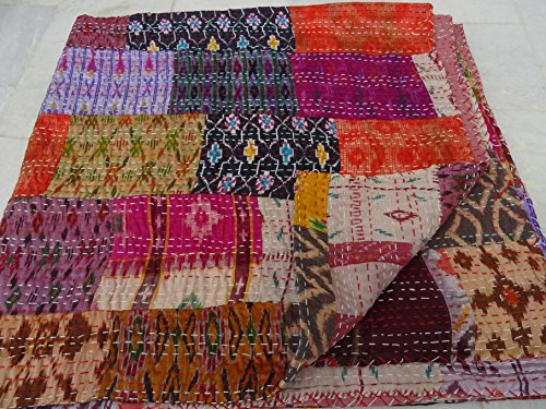 Tribal Asian Textiles - Colcha de patchwork, estilo hindú vintage, hecha a mano, seda hindú