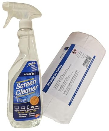 ROGGE Screen Cleaner 750ml inkl. 150x Microfasertücher Rolle (mit Perforation). Für LED-LCD-TFT-Plasma-Tablet-Smartphone-Notebook getestet und von ROGGE empfohlen.