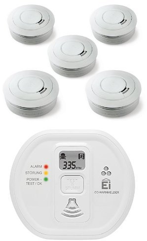 Ei Electronics Ei650 10-Jahres-Rauchwarnmelder, weiß, 5 Stück + Ei208D 10-Jahres-Kohlenmonoxidwarnmelder, weiß, 1 Stück