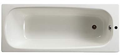 Baignoire CONTESA 150x70cm, en acier émaillé (épaisseur 1,5mm), bord plat, percée 1 trou D35mm, avec pieds métal à visse