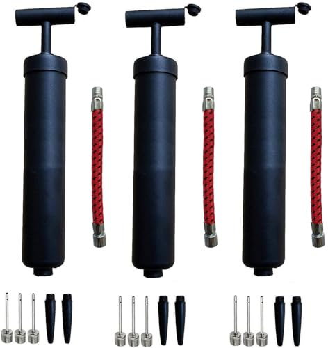 AppleRound Ball Pump Kit, Hand Air Pump with Flexible Extension Hose, Needle Nose Nozzles and Tapered Nozzles for Basketball, Football, Volleyball, Ballon, Soccer and Other Sports Ball, Pack of 3