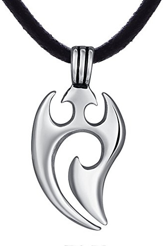 Collier DonDon pour homme - Avec cordon en cuir de 50 cm et pendentif tribal en acier inoxydable