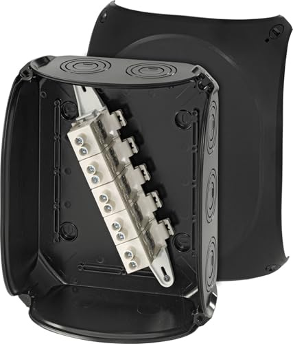 Hensel KF 2525 B Kabelabzweigkasten wetterfest IP66 mit Klemme | Feuchtraumdose 6-25 qmm 3phasig, 35 qmm 1phasig, mit 5-poliger Klemme, für Outdoor & Keller, schwarz