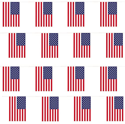 Wimpelkette USA-Flagge, 30 m, 60 Flaggen, Party-Dekoration, American Allwetter-Wimpelkette für den 4. Juli Amerikas