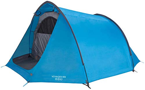 Vango Voyager 400 tunneltält [Amazon exklusivt], under 5 minuter lätt att slå 4 mannstält vattentätt för äventyr camping, flodblå