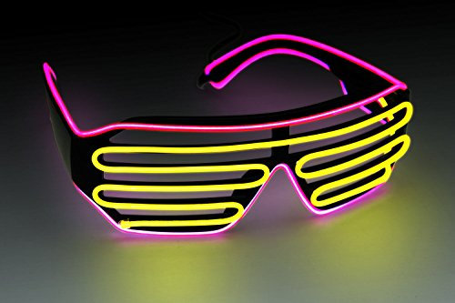 Ucult Soundaktive Blinkbrille LED Brille EL-Partybrille Clubbrille Jalousie Brille (Pink/Gelb)
