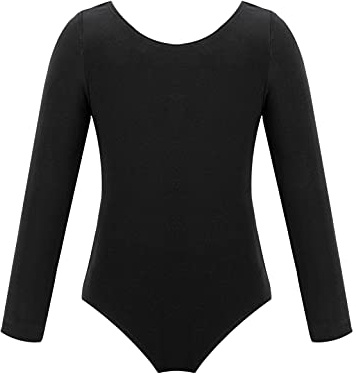 iEFiEL Kinder Mädchen Body Langarm Kurzarm Gymnastikanzug Trägerbody Ballettanzug Turnanzug Ballett Trikot Tanz Kleidung Schwarz 146-152