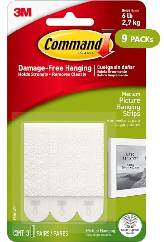 Command Picture Hanging Strips, Medium, White, 3-Pairs (17201-ES)