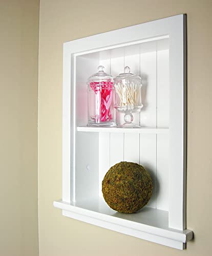 Fox Hollow Furnishings 14x18 Aiden Recessed Wall Niche Medicine Cabinet Replacement, in The Wall Bathroom Cabinet Insert Shelf/Shelves, Made in North America, Real Wood, NO MDF, Beadboard, White