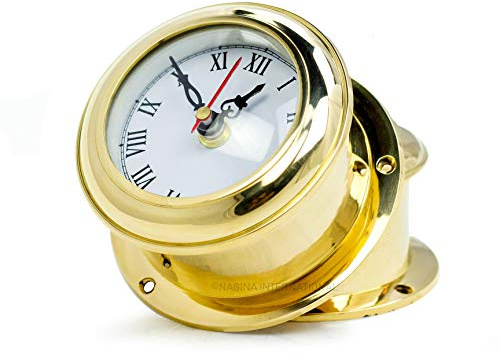 Nagina International MB Ship's Clock Solid Brass Nautical Ships Maritime Timekeeper