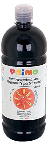 Morocolor PRIMO, Brilliant gouache first steps 1000 ml, Black, Colored gouache in the bottle, Bright washable colors, Can be used on many surfaces, Recommended for those who begin to paint