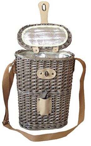 2 Bottle Chilled Carry Wicker Storage Basket with Bottle Opener - Gift ideas for Christmas, Birthday, Wedding, Anniversary