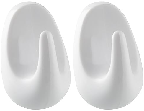 Fackelmann Crochets polyvalents TECNO, crochets auto-adhésifs en plastique, crochets muraux pour toute la maison (couleur : blanc), quantité : 2 pièces