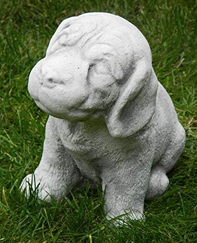 JS Garten Deko Gartenskulptur Skulptur Beton Figur Hund Welpe sitzend H 18 cm Dekofigur und Gartenfigur