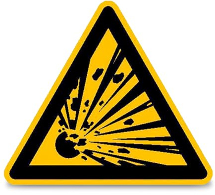 Betriebsausstattung24 Warnschild Warnung vor explosionsfähigen Stoffen - Aluminium, geprägt - 10,0 cm Seitenlänge - Symbol W002