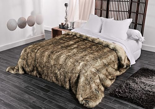 Linder 5011/28/841/150 Grizzly Colcha, cubresofá, Piel sintética, algodón, 200 x 150 cm, Beige