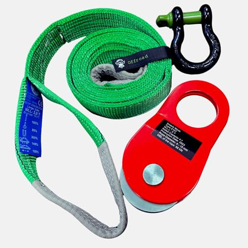 Abschlepp-Set für Bergungen oder als Forstset I Bergeset - mit Umlenkrolle, Schäkel und Bergegurt - Abschleppgurt (Umlenkrolle10T I Schäkel 7/8 I Gurt 3 m)