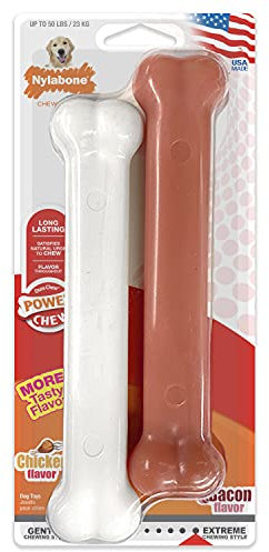 Nylabone 2 x Dura Chew Extreme Tough Dog Chew Toy Bones, 1 Bacon & 1 Chicken, Large, For Dogs Up To 23 kg
