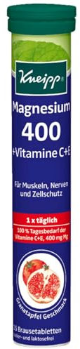 Kneipp Brausetabletten Magnesium 400 + Vitamine C+E - Granatapfel-Geschmack - 15 Brausetabletten