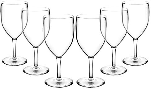 Set of 6 Elite Premium Unbreakable Reusable Polycarbonate Plastic Large Wine Glasses (310ml to Rim Height 18.8cm, Max Diameter 8.1cm) Realistic Alternative to Glass Made in UK