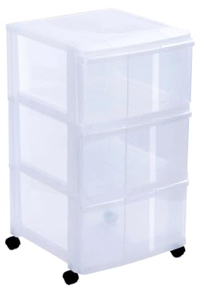 Sundis Modulo, schubladenbox aus Kunststoff mit Rädern, 3 transparente Schubladen, Höhe 65 cm, ideal zur Aufbewahrung von Büchern, Kursen, Dokumenten, Zubehör