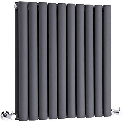 MILANO Anthracite Horizontal Double Oval Panel Radiator 635 x 590mm