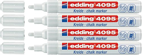 Edding 4095 Fenster- / Kreidemarker, Rundspitze ca. 2-3 mm (schmal, weiß, 4)