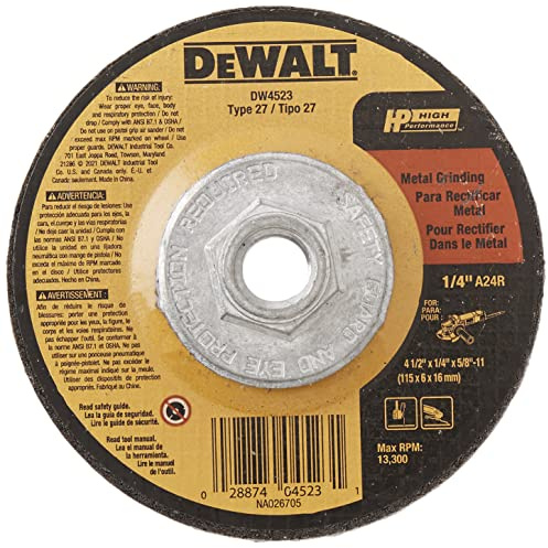 DEWALT Grinding Wheel, General Purpose for Metal, 4-1/2-Inch x 1/4-Inch x 5/8-Inch (DW4523)