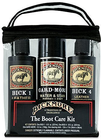 Leather Boot Care Kit - Bick 1 Cleaner, Bick 4 Conditioner, Gard-More Water Repellent Spray & Cloth - Made in USA - Shoe Care Set for Cowboy Boots, Work Boots, Furniture, Bags, Purses, Jackets, & Tack