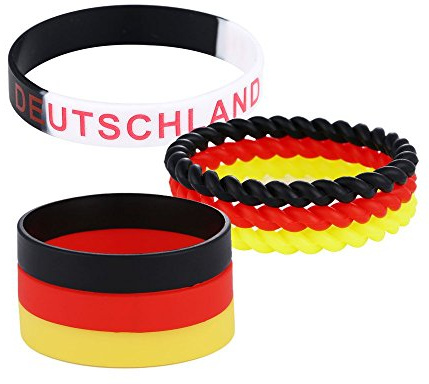 DonDon Armband Set Deutschland Fan Silikon Armbänder schwarz rot gelb mehrere Einzelbänder und EIN Armband schwarz weiß