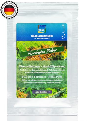 DRAK-Aquaristik® Ferrdrakon Nachfüllpack 1,0l Eisendünger Aquarium | Aquarium Pflanzendünger hochkonzentriert | Flüssig Dünger für Intensive Blattfärbung | Basis-Düngung für Aquarienpflanzen Wachstum