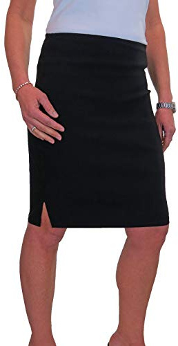 icecoolfashion Women's Pencil Skirt Stretch Bodycon Girls School Uniform Ladies Work Office Slit Knee Length Slim Fit Skirt Black (6)