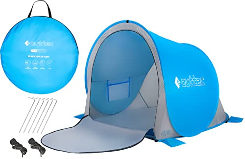 Outtec Refugio de playa con protección UV 50, refugio de playa Pop Up, fácil de llevar, tienda de campaña de playa, ideal para maletas, protección contra el viento y protección solar para playa,