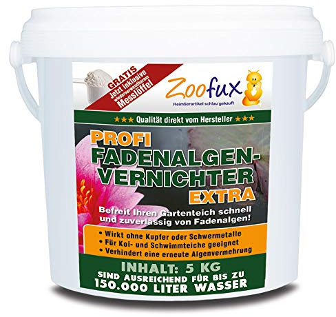 ZOOFUX Profi Gartenteich Fadenalgenvernichter EXTRA (Schneller Algenvernichter, Algenentferner, Algenmittel ohne Kupfer + Schwermetalle - Fadenalgen preiswert direkt vom Hersteller), Inhalt:5 kg
