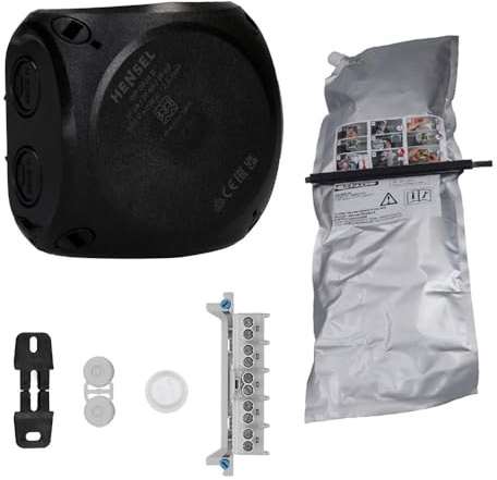 Hensel WP 0404 B Kabelabzweigkästen zum Vergießen IP68 wasserdicht | Inkl. Vergussmasse, mit Klemme, 1,5-4 qmm, 3phasig, 6 qmm 1phasig, 5polig, schwarz