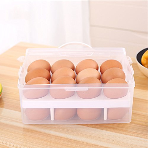 YIXIN Portable en Plastique Double Couche pour Réfrigérateur œuf Alimentaire Boîte de Rangement Le Titulaire Boitier 24-Trou Portatif,Couleur Aléatoire