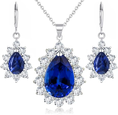 Crystalline Azuria Damen Kostüm Schmuck-Set Hochzeit Schmuck-Set mit Tropfenfürm Halskette und Ohrringe Zirkonia Kristalle Brautjungfer Schmuck