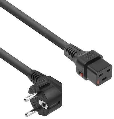 Advanced Cable Technology ACT AK5043 C19 IEC Lock Cable 2 m Power Cable CEE 7/7 to C19 Angled Protective Contact for PDU Servers Network Devices