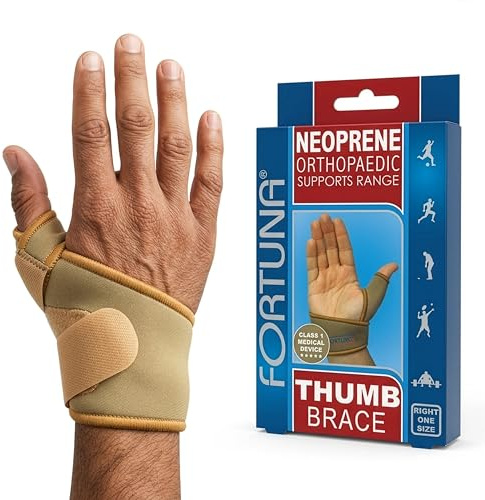 Fortuna Neoprene Thumb Support Brace for Arthritis, Carpal Tunnel & Wrist Pain Relief – Adjustable Compression Bandage Protector, Universal Fit for Right Hand, One Size