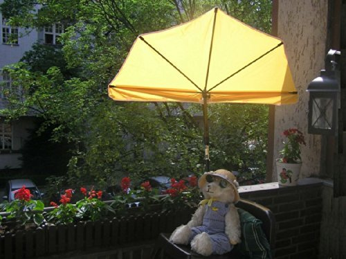 BALKONSCHIRM STABIELO - EXKLUSIV Fächschirm Holly'mat ® Farbe gelb mit Holly ® mit BALKONHALTERUNG für Brüstungen bis 195 mm + Gummischutzkappen - INNOVATIONEN MADE in GERMANY - HOLLY PRODUKTE STABIELO ® - holly-sunshade ®