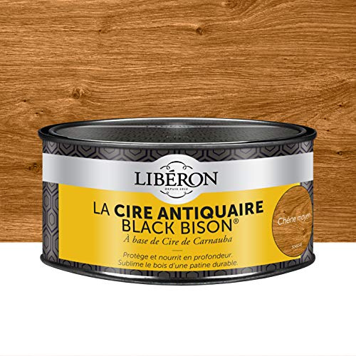 Libéron Cire Antiquaire Black Bison en Pâte, Chêne Moyen, 500cc | A base de cire de Carnauba, Protège et nourrit en profondeur, Sublime le bois d'une patine durable
