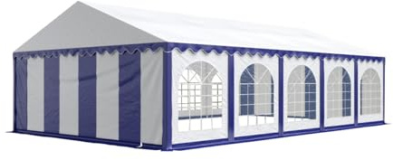 Festzelt Partyzelt 5x10 m Premium, hochwertige PVC Plane 750 N in blau-weiß 100% wasserdicht mit Bodenrahmen