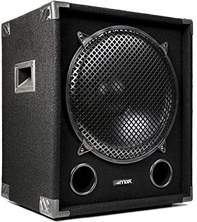 MAX MAX15SUB 15 Inch Passive DJ Subwoofer 1200W Professional Bass Speaker with Deep Resonance-Free Bass, Rugged Cabinet, Carpet Covering and Built-In Tophat Mount