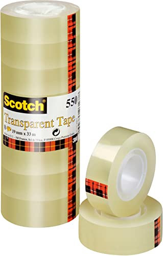 Scotch Transparentes Klebeband 550- 8 Rollen - 19mm x 33m - Durchsichtiges Allzweckband für Schule, Heim und Büro