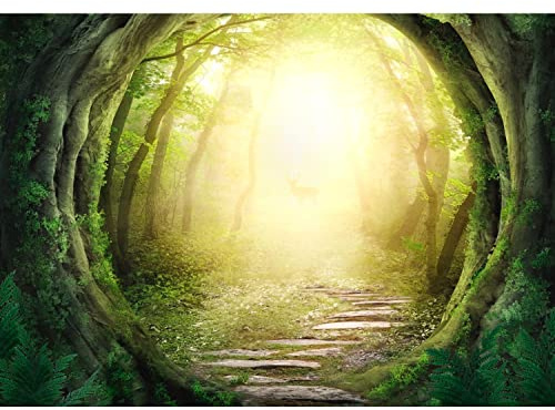 Runa Art Papier peint intissé Mural forêt Hirsch Moderne Toison Salon Chambre à Coucherr Salle - Tableaux Muraux Tapisserie Photo - Vert jaunâtre 9040010b