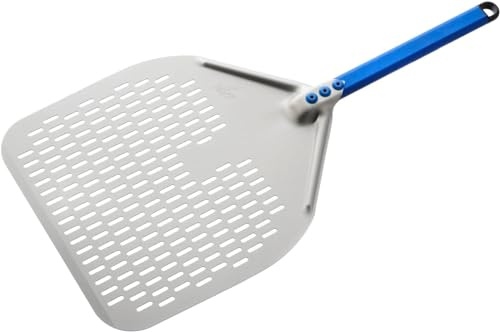 Gi.Metal Pala de pizza rectangular perforada de 33 cm con mango de 58,5 cm