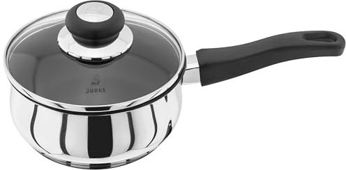 Judge Vista Stainless Steel Non-Stick Medium Saucepan 16cm 1L, Shatterproof Vented Glass Lid, Induction Ready, Oven Safe