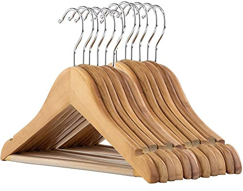 Hangerworld 12 Childrens 30cm Natural Wooden Clothes Coat Hangers with Non Slip Trouser Bar