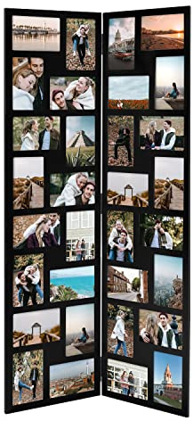 Adeco Black Wood Hinged Folding Screen-Style Collage Picture Photo Frame 32 Openings, 4x6