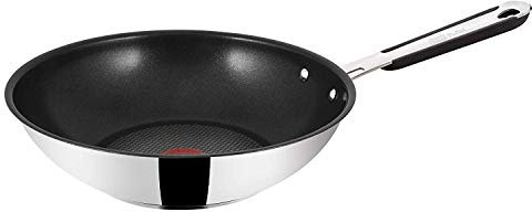 Tefal E79219 Jamie Oliver induction wok pan, 28 cm in diameter, suitable for induction, stainless steel, 28 cm